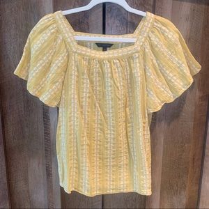 Banana Republic Yellow Summer Blouse white embroidery S